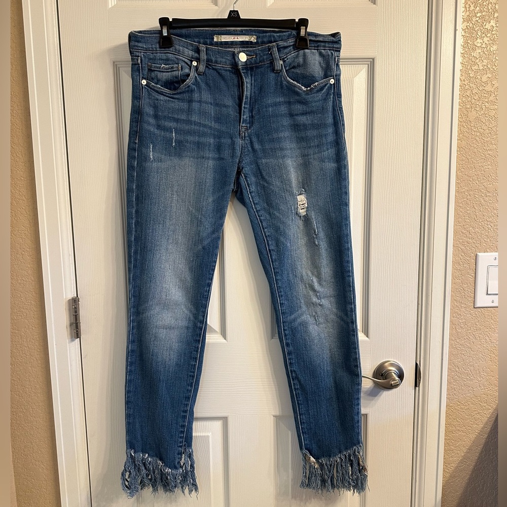 Chelsea & Violet | fringe hem crop ankle jeans